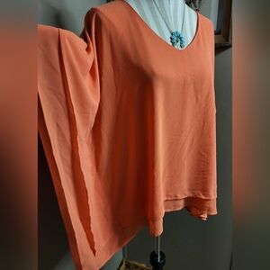 ARIAT Like New Womens XL Poncho Style Blouse Shirt Coral Orange Western Equine